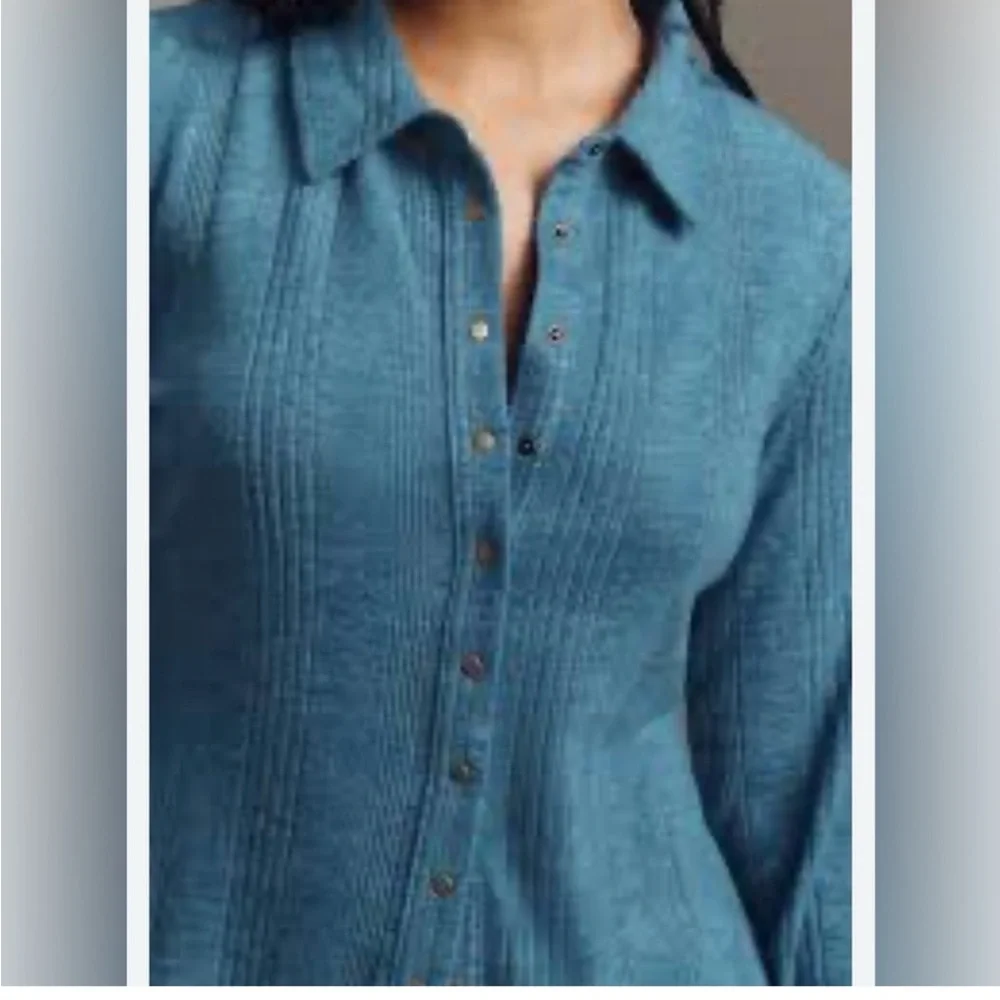 Pilcro Brushed Buttondown Petrol Cardigan Sweater, Size Large - Picture 3 of 8
